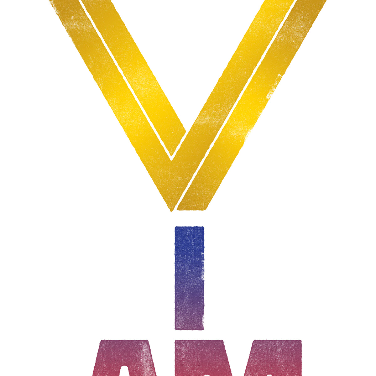Close-up of John 8:58 print, showing the golden Penrose triangle detail and distressed red and blue color.