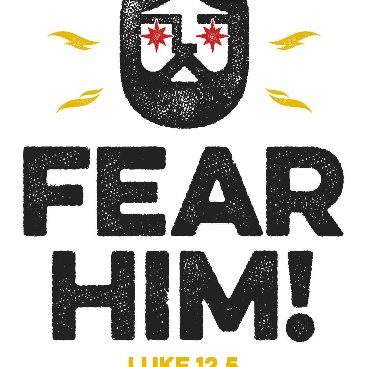 Close-up of distressed texture and Jesus facial details, Luke 12:5 t-shirt print