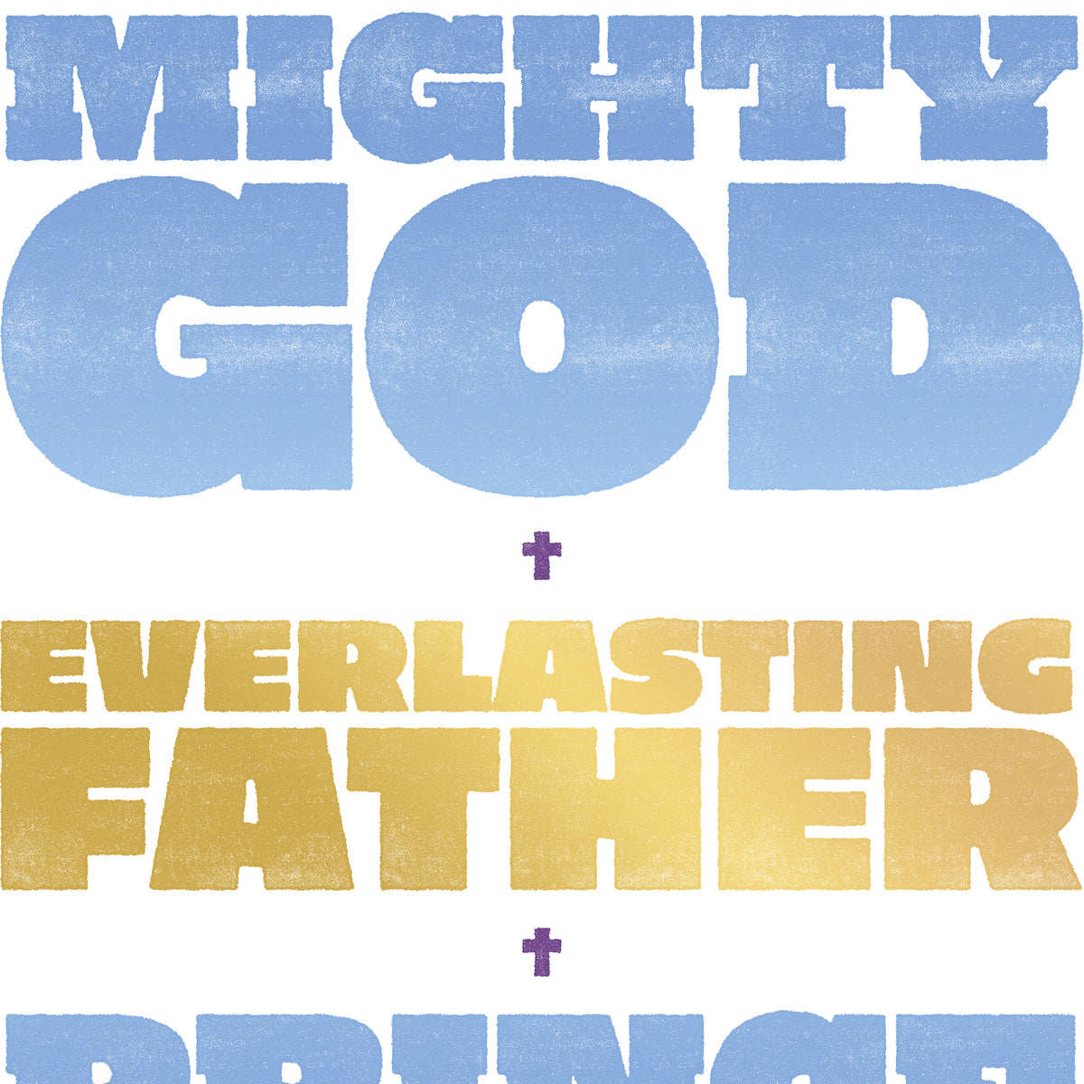 Close-up of the distressed texture and purple crucifix detail on the Isaiah 9:6 print.